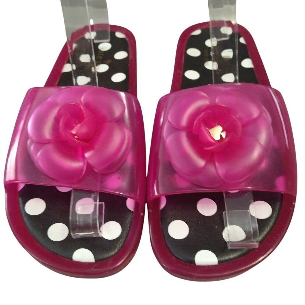 KATE SPADE New York Size 9 "SPLASH" Pink Flower Jelly Slip On Slides Sandals - Picture 4 of 6